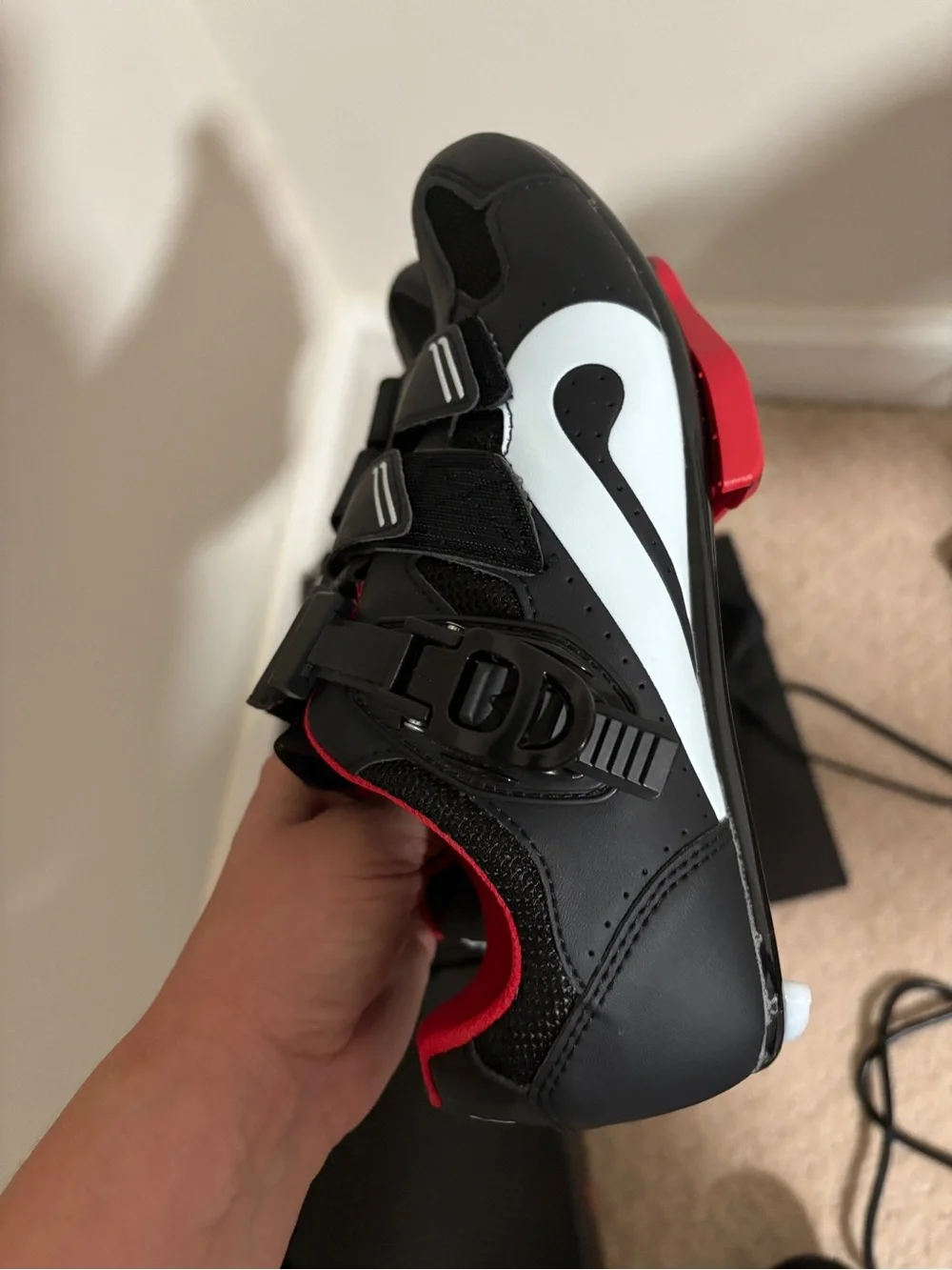 Peloton Black Cycling Shoes with Red Lining
